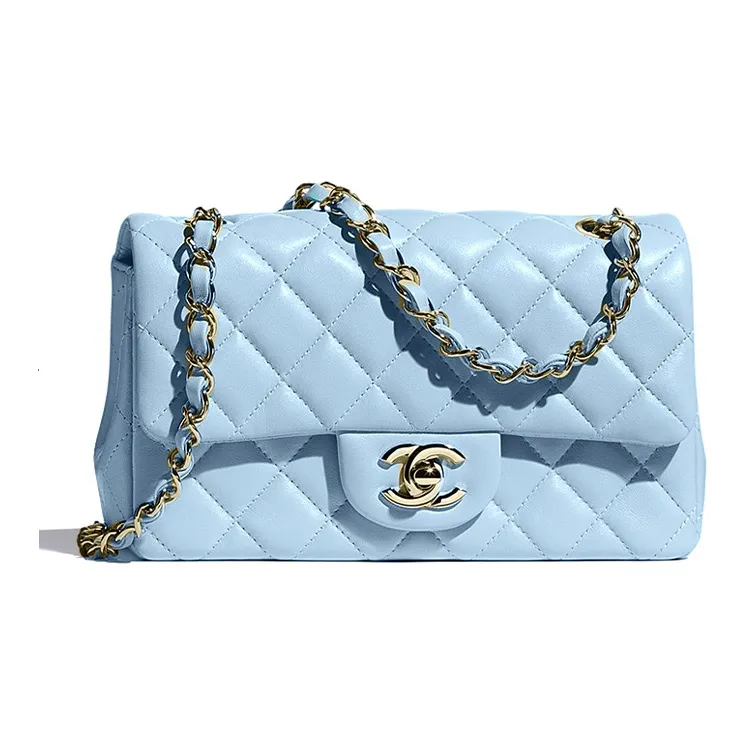 CHANEL Classic Flap CF Lambskin & Metal Shoulder Bag, Crossbody Bag Mini Women's Babyblue Sky Blue-0