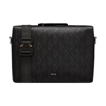 DIOR Lingot Smooth Cow Leather Messenger Bag Handbag Shoulder Bag Crossbody Bag Large Size Men's Black
