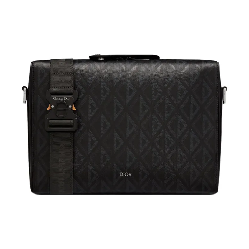 DIOR Lingot Smooth Cow Leather Messenger Bag Handbag Shoulder Bag Crossbody Bag Large Size Men's Black-0