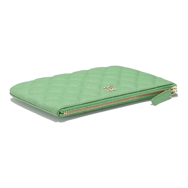CHANEL Grain Embossed Calfskin & Metal Wallet, Clutch Women's Green-3