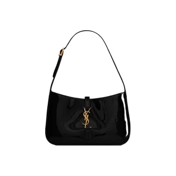 SAINT LAURENT LE5A7 Patent Leather, Cow Leather Shoulder Bag, Hobo Bag, Handbag, Shoulder Bag Women's Black