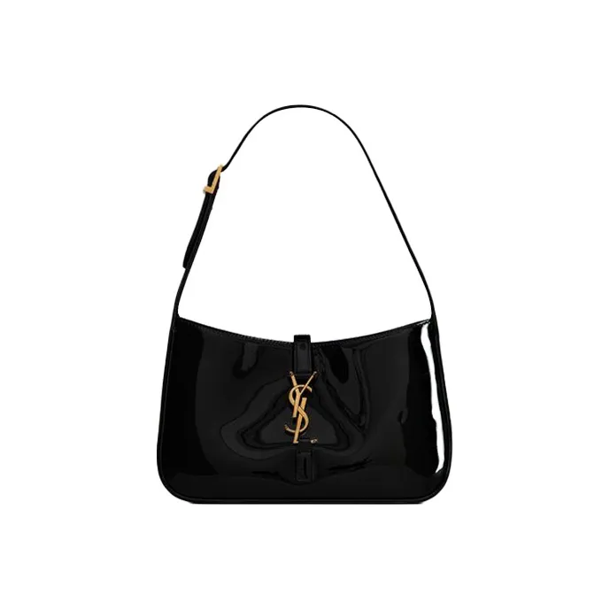 SAINT LAURENT LE5A7 Patent Leather, Cow Leather Shoulder Bag, Hobo Bag, Handbag, Shoulder Bag Women's Black-0