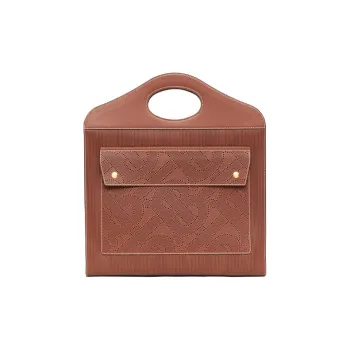 Burberry Pocket Bag Leather One Shoulder Crossbody Handbag Medium Size Women's Tan