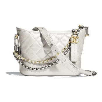 CHANEL Gabrielle Lambskin Patch Calfskin Handbag Shoulder Bag Crossbody Bag Small Size Women's Gray White