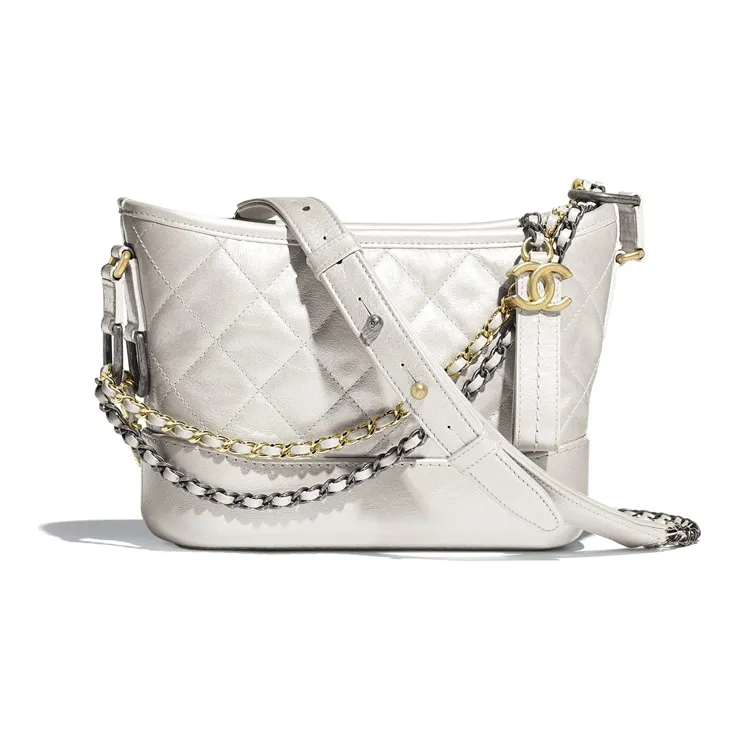 CHANEL Gabrielle Lambskin With Calfskin Handbag, Shoulder Bag, Crossbody Bag Trumpets Women's Gray White-0