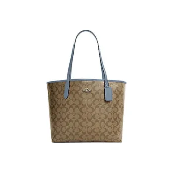 COACH Female City Monogram Large Tote Single Shoulder Bag Khaki Blue