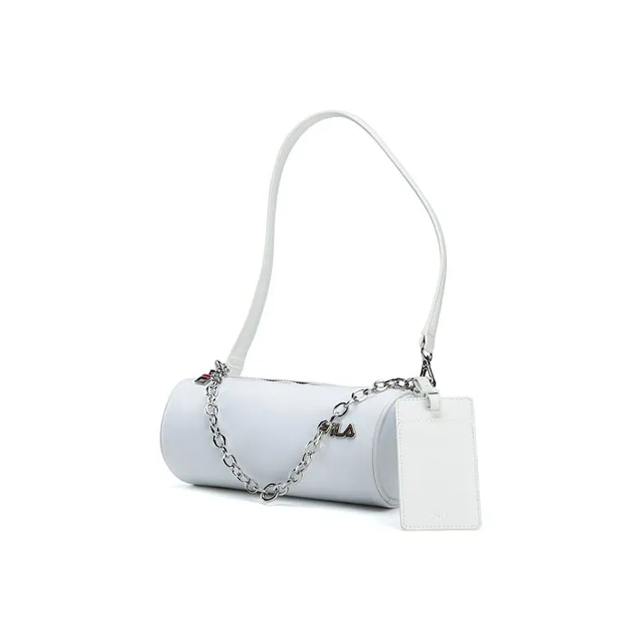 FILA Fabric With PU Chain Bag Cylinder Bag Shoulder Bag Unisex White-2