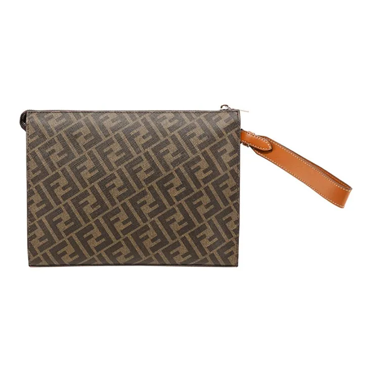 FENDI Leather And PVC Handbags Clutches Men's Orange/Multicolor-1