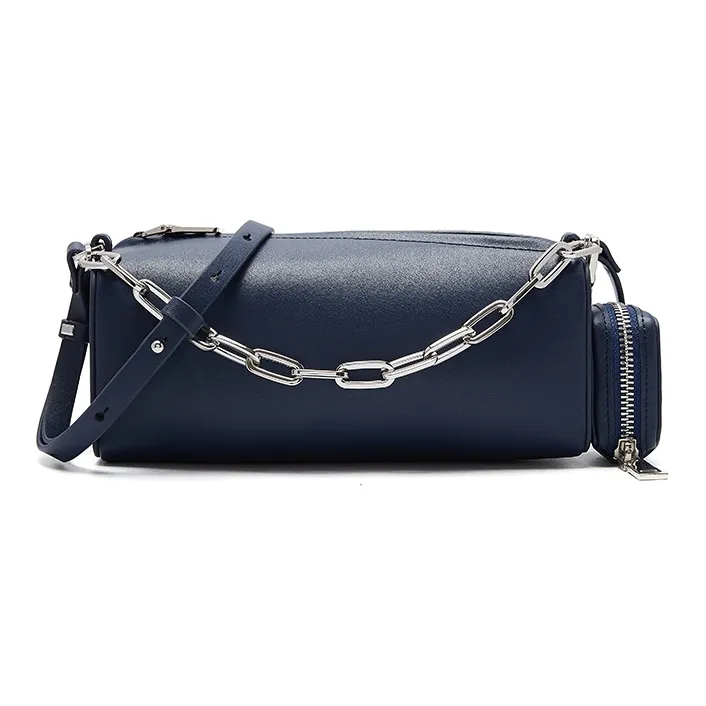 JESSIE&JANE Cow Leather Combo Bag Street Bag Earphone Case Coin Purse Shoulder Bag Medium Size Women's Black/White/Blue-3