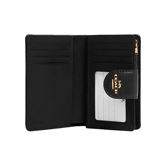 COACH Corner Zip Canvas With Leather Wrist Bag Clutch Mahjong Wallet Medium Size Women's Dark Brown/Black-1