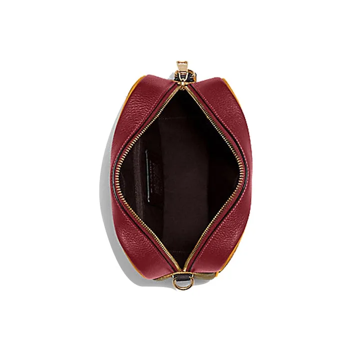 COACH Dempsey Canvas With Leather Camera Bags Shoulder Bags Women's Khaki & Deep Red-2