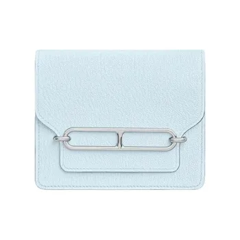 HERMES Roulis Mysore Goat Skin Pig Nose Fanny Pack Card Holder Coin Purse Wallet Regular Women's T0 Misty Blue