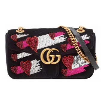 GUCCI Marmont Velvet Chain Crossbody Bag Shoulder Bag Small Size Women's Black