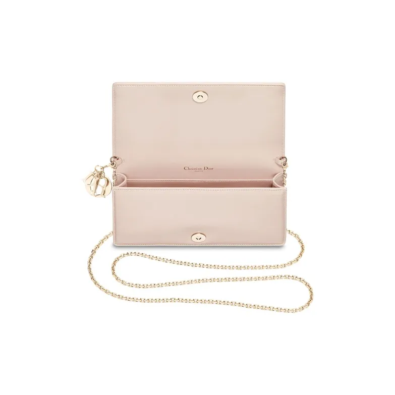 DIOR Lady Dior Lambskin Chain Clutch Women's Gray Pink-2
