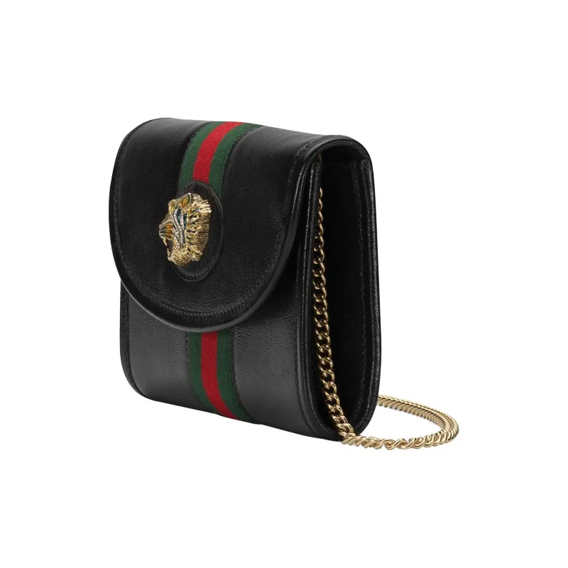 GUCCI Rajah Leather Chain Crossbody Bag Shoulder Bag Women's Black-1