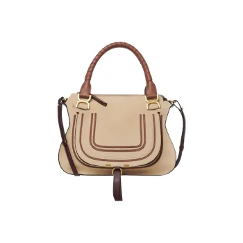 Chloe Marcie Suede Studded Calfskin Shoulder Bag Crossbody Bag Handbag Medium Size Women's Soft Brown