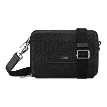 DIOR Grained Calfskin Clutches Crossbody Bag Shoulder Bag Men's Black