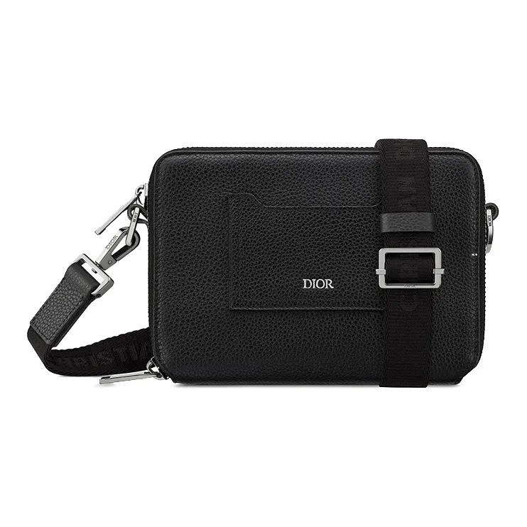 DIOR Grained Calfskin Clutches Crossbody Bag Shoulder Bag Men's Black-0