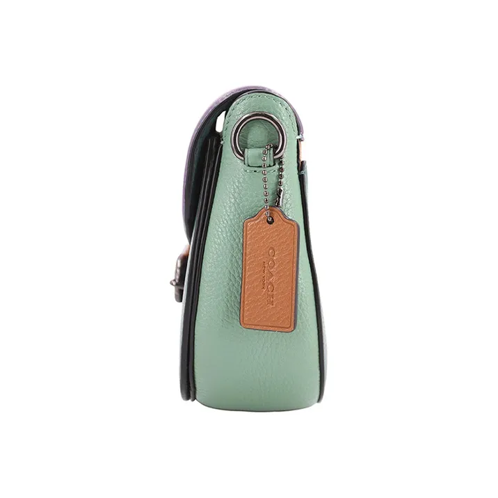 COACH Litchi Grain Leather Saddle Bag Crossbody Shoulder Bag Women's Brown Ink Green Purple-2