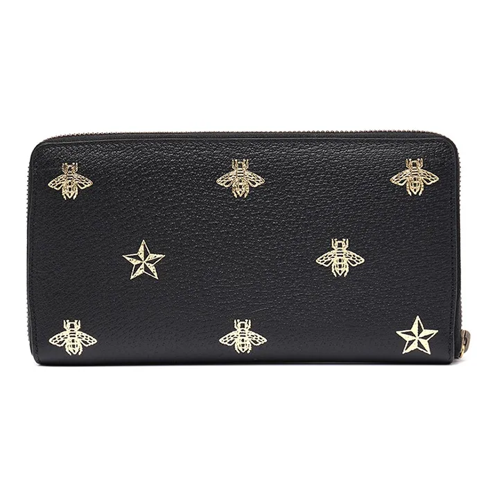 GUCCI Cow Leather Long Zip Closure Wallet Unisex Black-1