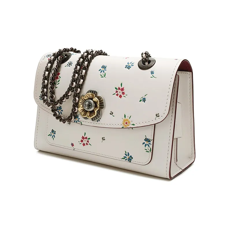 COACH Leather Chain Bag Portable Crossbody Bag Shoulder Bag Medium Size Women's Chalk White-1