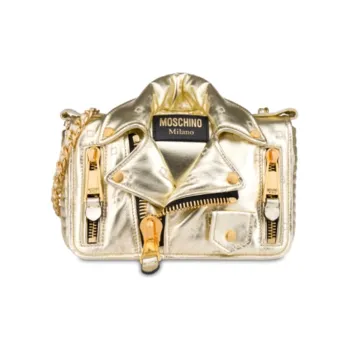 MOSCHINO Sheepskin Biker Handbag Shoulder Bag Crossbody Bag Women's Gold