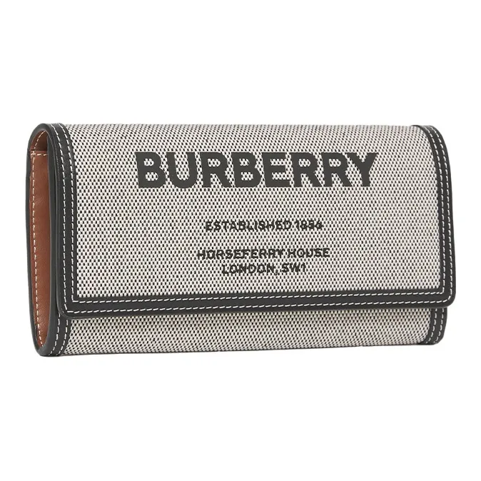 Burberry Horseferry Cotton Canvas Wallet Card Holder Clutch Women's Black & Gray-1