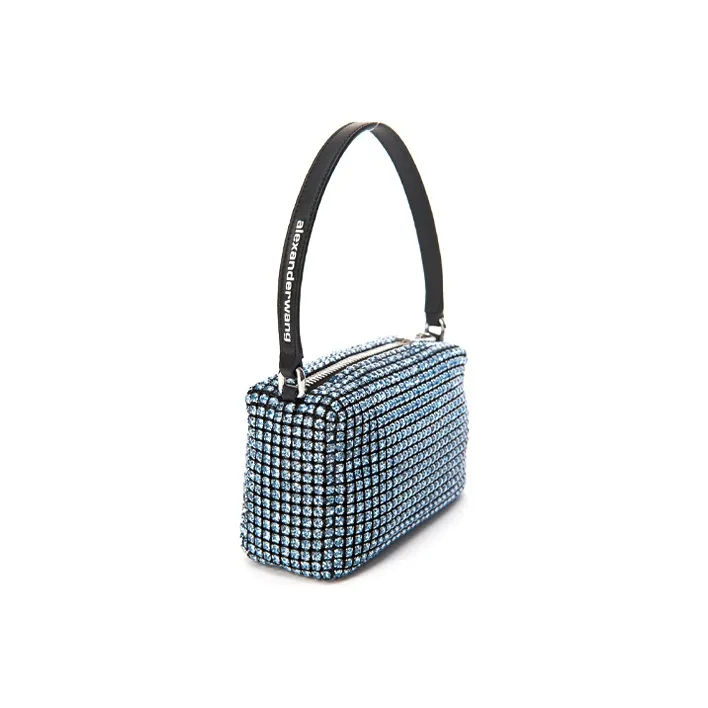 Alexander Wang Heiress Cow Leather Small Handbag, One Shoulder Bag, Handbag Medium Size Women's Blue-1