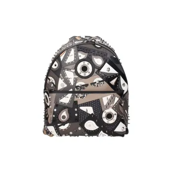 FENDI Leather Backpack Regular Men's Black/Multicolor