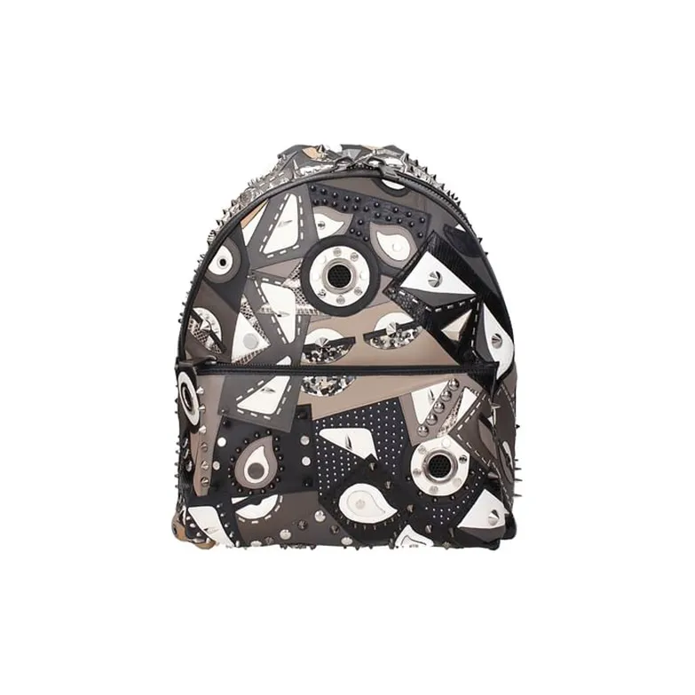FENDI Leather Backpack Regular Men's Black/Multicolor-0