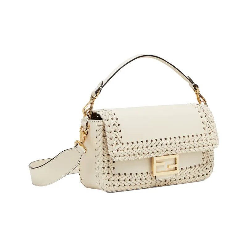 FENDI Baguette Leather Baguette Bag Handbag Shoulder Bag Crossbody Bag Medium Size Women's White-1
