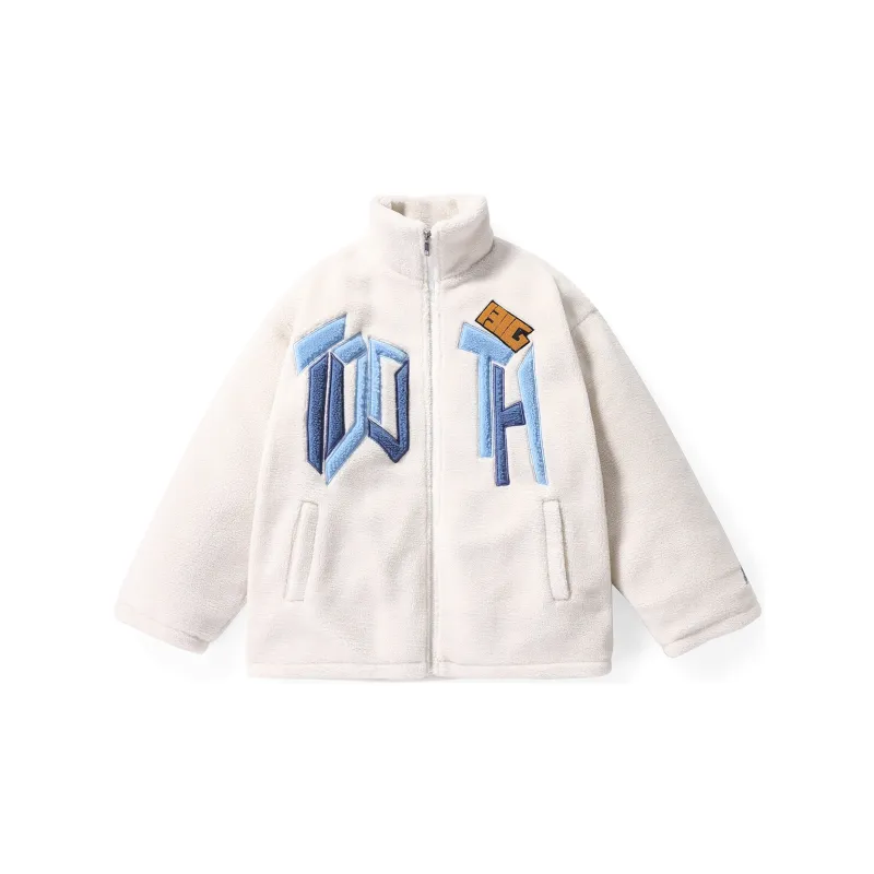 Bt Letter Stand Collar Loose Fit Puffer Jacket Unisex Ecru-1