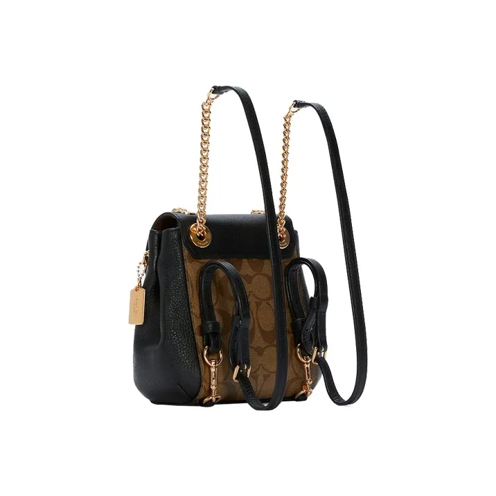 COACH Convertible Canvas With Leather Shoulder Bag, Crossbody Bag, Backpack Trumpets Women's Black Brown Multicolor-1