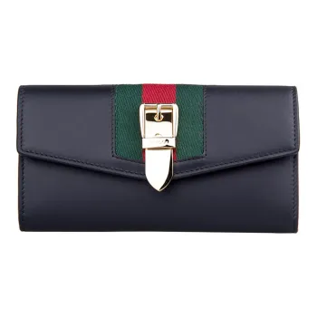 GUCCI Sylvie Leather Wallet Regular Women's Black