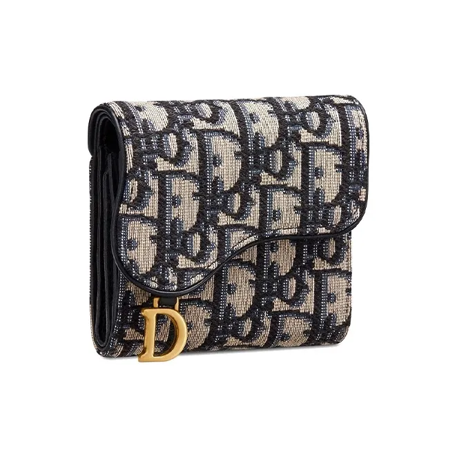DIOR Saddle Canvas Canvas Bag Card Holder Coin Purse Wallet Medium Size Unisex Denim Blue-1