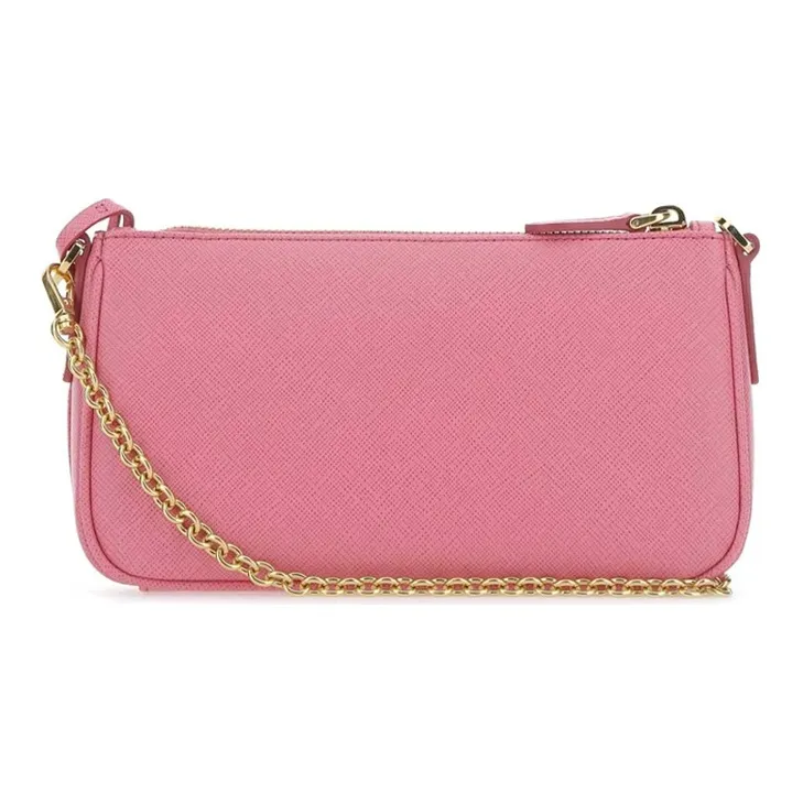 PRADA Leather With Nylon Shoulder Bag Unisex Pink-2