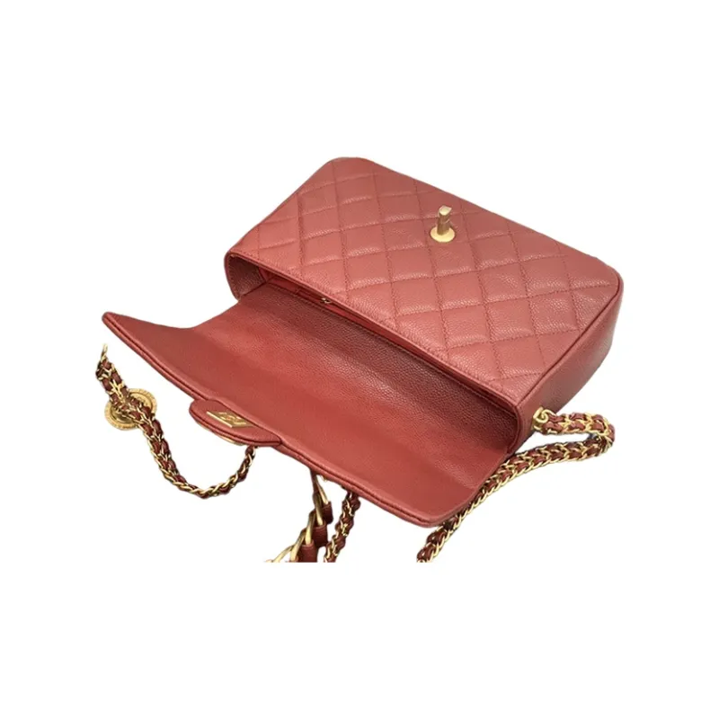 CHANEL Classic Flap CF Calfskin Gold Coin Bag, Shoulder Bag, Crossbody Bag Women's Red-2