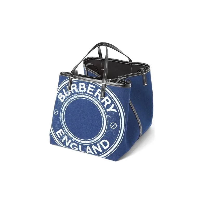 Burberry Cow Leather Tote Bag Shopping Bag Handbag Mini Unisex Blue-2