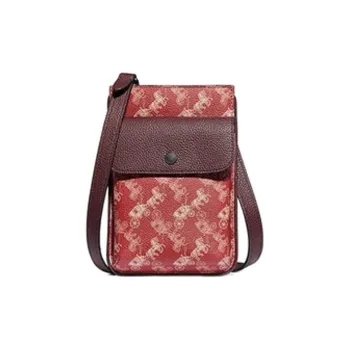 COACH Hybrid Cow Leather Trim Cell Phone Pouch Shoulder Bag Crossbody Bag Mini Men's Red With White Carriage Print