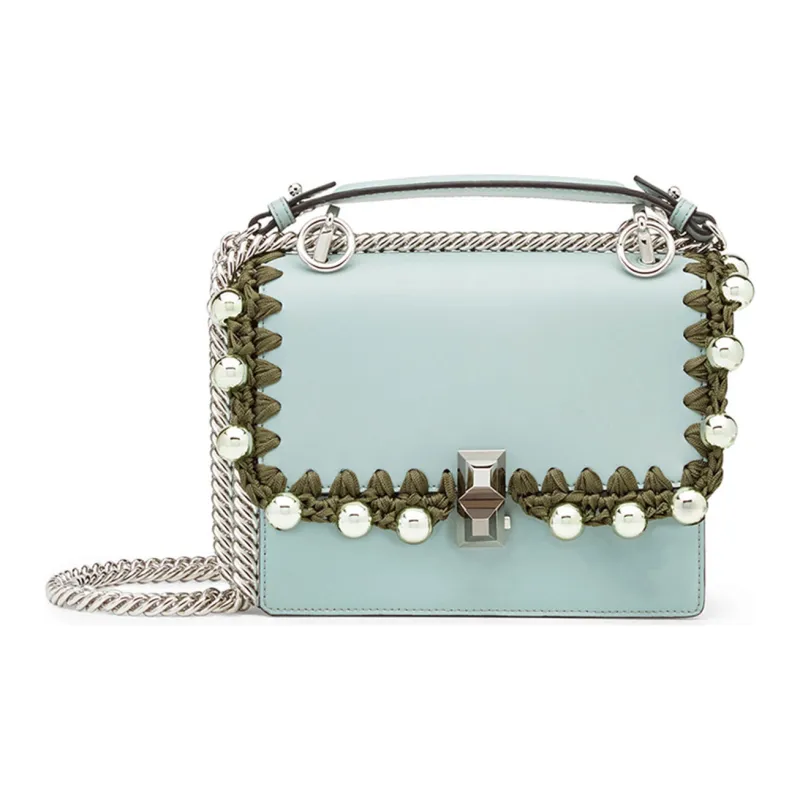 FENDI Kan I Cow Leather Shoulder Bag Crossbody Bag Small Size Women's Light Green-0