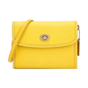 COACH Turnlock Solid Color Leather Wallet Crossbody Bag Women's Macaron Color Series/Candy Yellow