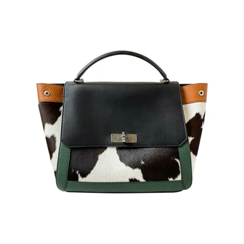 BALLY Cow Leather Swing Bag Handbag Medium Size Women's Black, Green & Multicolor