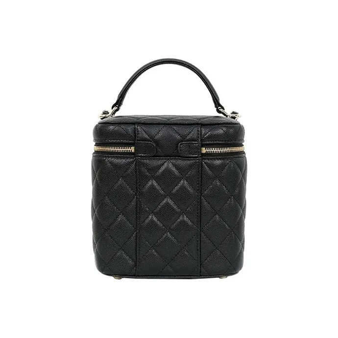 CHANEL Litchi Grain Cow Leather Vertical Box Bag, Top Zipper, Shoulder Bag, Makeup Bag, Handbag Women's Black-2