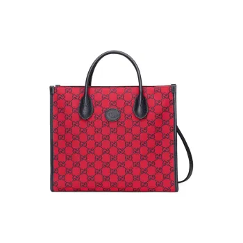 GUCCI Canvas With Leather Tote Bag, Shopping Bag, Shoulder Bag, Crossbody Bag, Handbag Trumpets Unisex Red/Blue