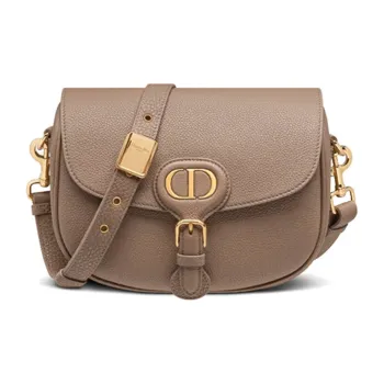 DIOR Bobby Grained Calfskin Shoulder Bag Crossbody Bag Medium Size Women's Warm Taupe Gray