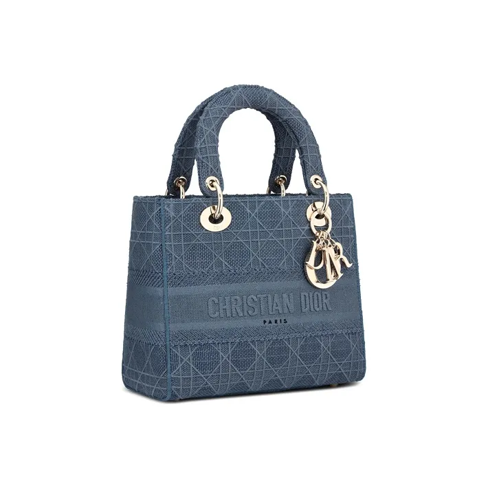 DIOR Lady DiorLady D-Lite Embroidery DaiFeng Handbags Medium Size Women's Dark Denim Blue-1