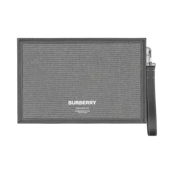 Burberry Horseferry Cotton Canvas With Leather Trim Storage Bag Clutches Regular Men's Black/Gray