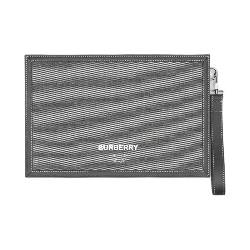 Burberry Horseferry Cotton Canvas With Leather Trim Storage Bag Clutch Regular Men's Black/Gray-0