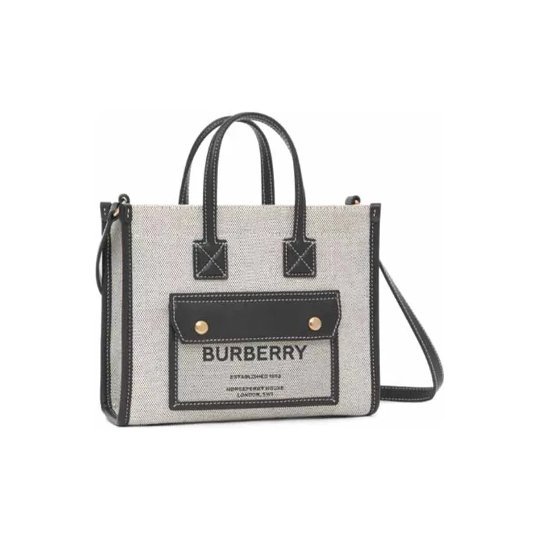Burberry Freya Cotton With Calfskin Tote Bag Shopping Bag Shoulder Bag Crossbody Bag Handbags Mini Women's Black/Gray-2