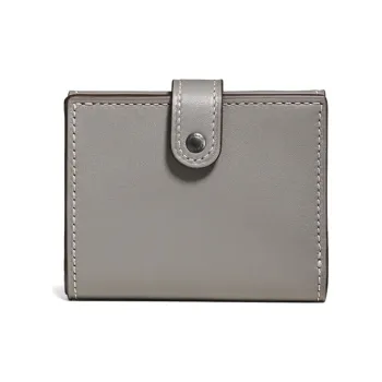 COACH Trifold Wallet Chrome Tanned Leather Wallet Small Size Unisex Gray
